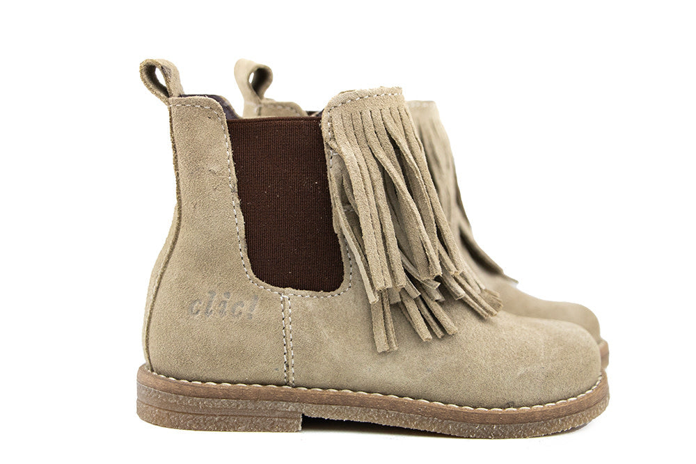 Clic Enkellaars Franje Taupe Suede
