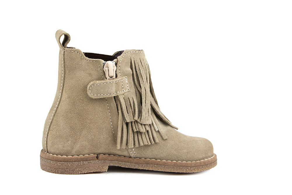Clic Enkellaars Franje Taupe Suede