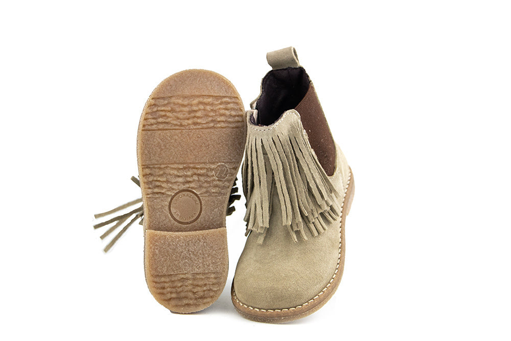 Clic Enkellaars Franje Taupe Suede