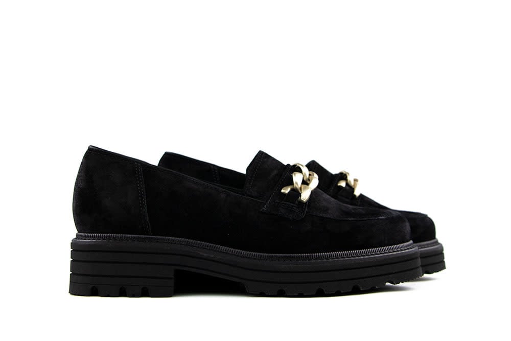Durea Loafers Chain Zwart Suede K-leest