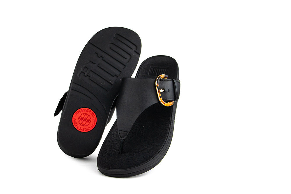 FitFlop Lulu Resin Buckle Toe Post All Black