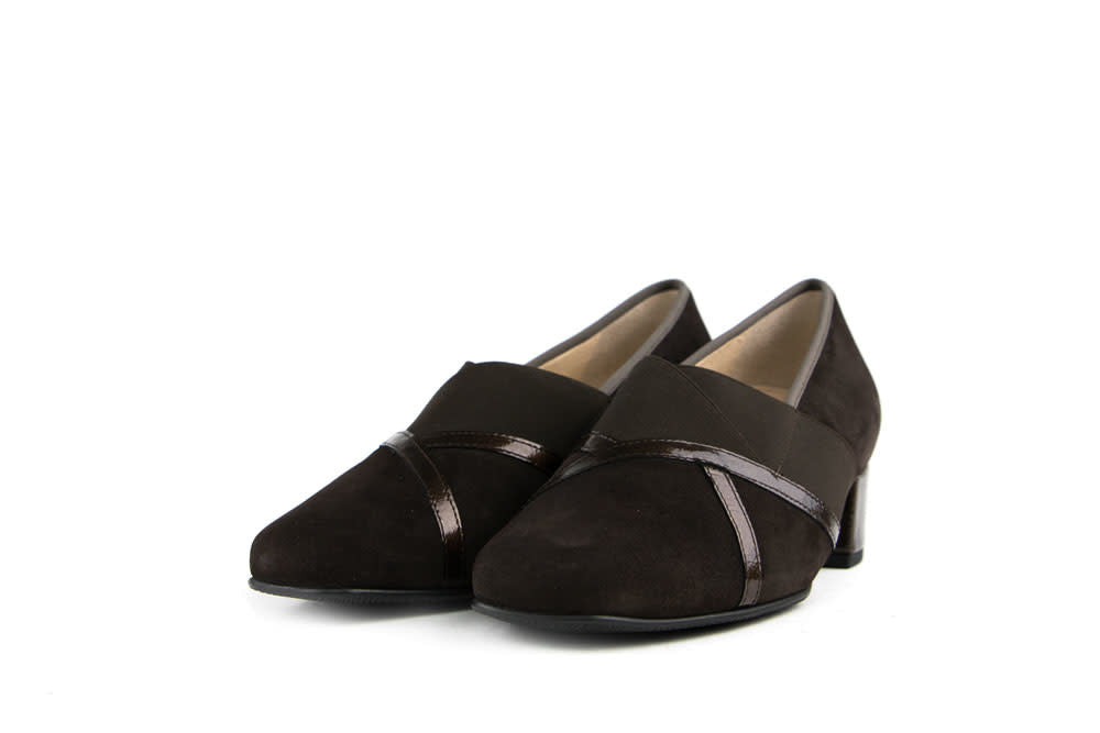Hassia Pump Darkbrown Suede Shinylack Evelyn