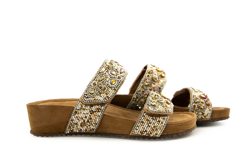 Lazamani Bo Flower Beads Two Strap Mules Beige