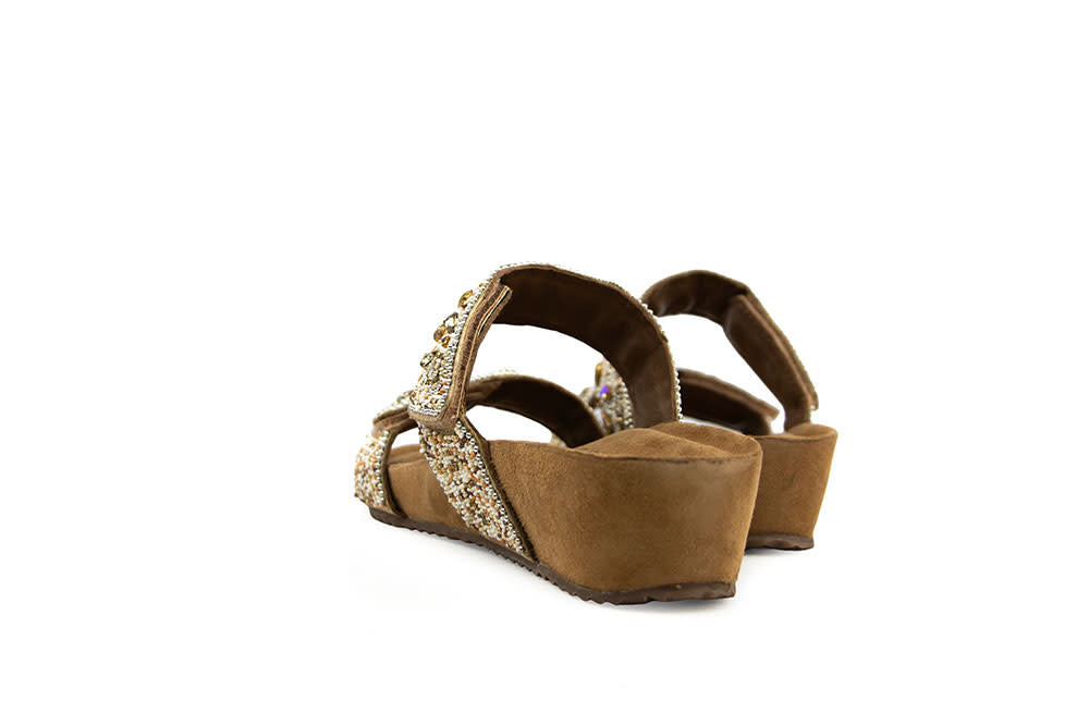 Lazamani Bo Flower Beads Two Strap Mules Beige