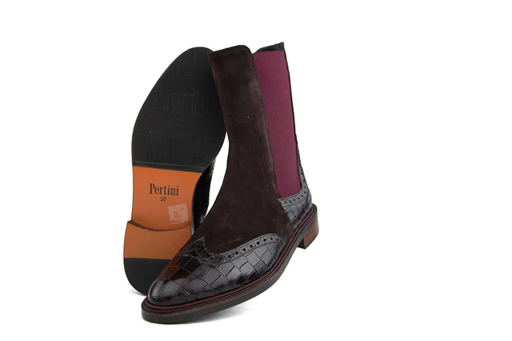 Pertini Chelsea Boot Gator Burdeos Daino Prugna