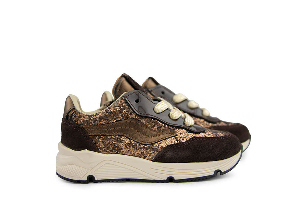 Pinocchio Sneaker Dark Brown Gold Glitter