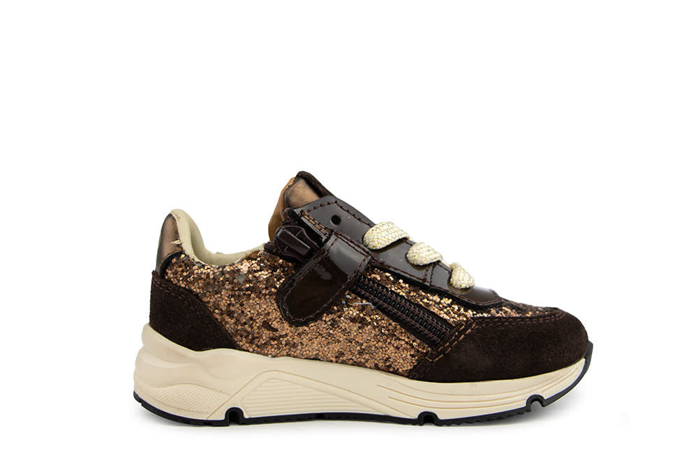 Pinocchio Sneaker Dark Brown Gold Glitter