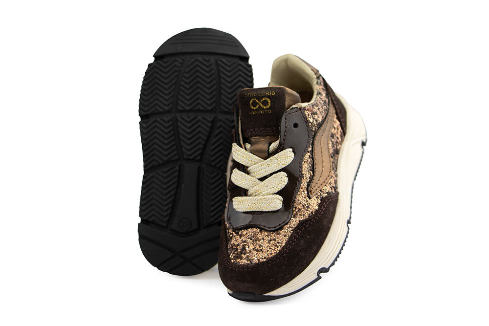 Pinocchio Sneaker Dark Brown Gold Glitter