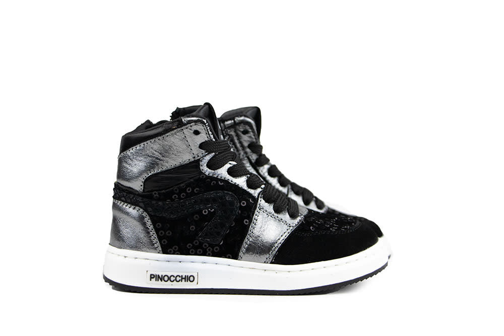 Pinocchio Hoge Sneaker Zwart Zilver