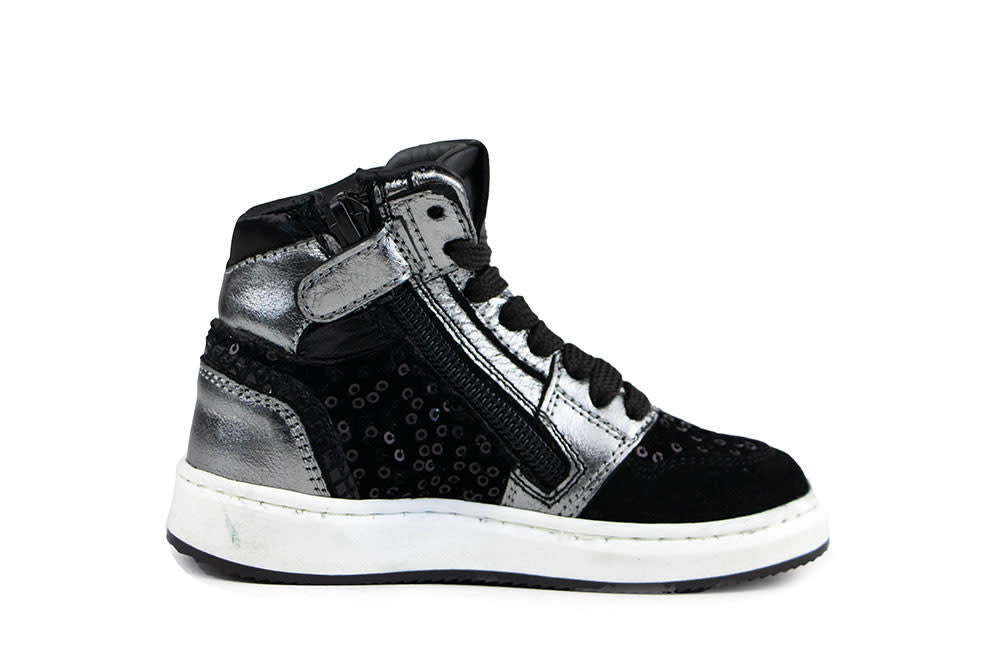 Pinocchio Hoge Sneaker Zwart Zilver