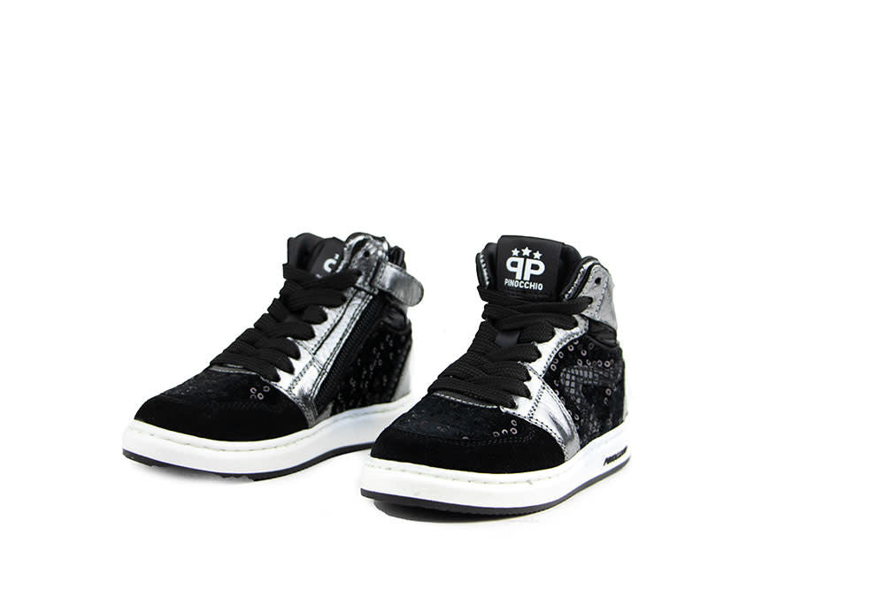 Pinocchio Hoge Sneaker Zwart Zilver