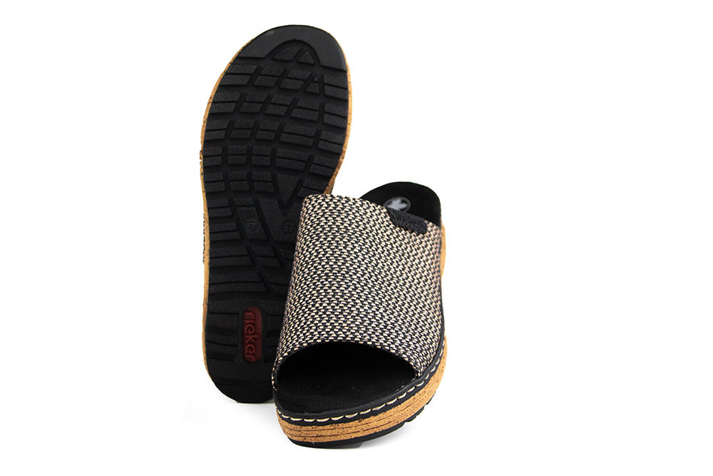 Rieker Slipper Schwarz Natur Multi
