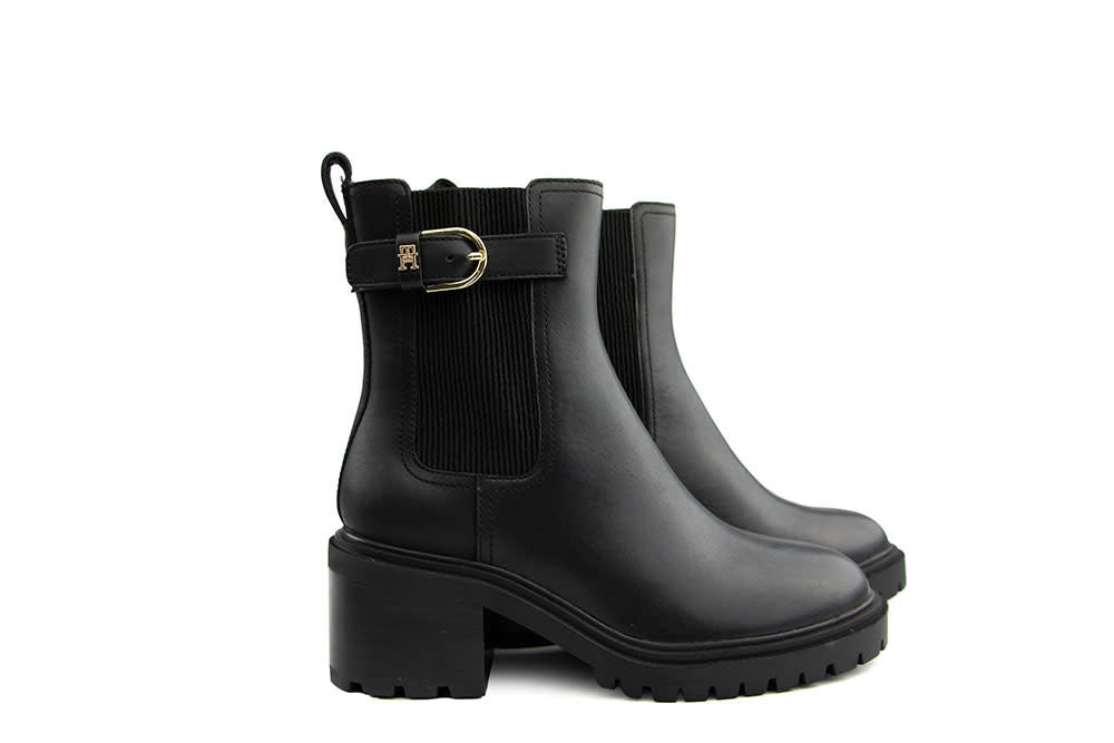 Tommy Hilfiger Block Heel Buckled Chelsea Black
